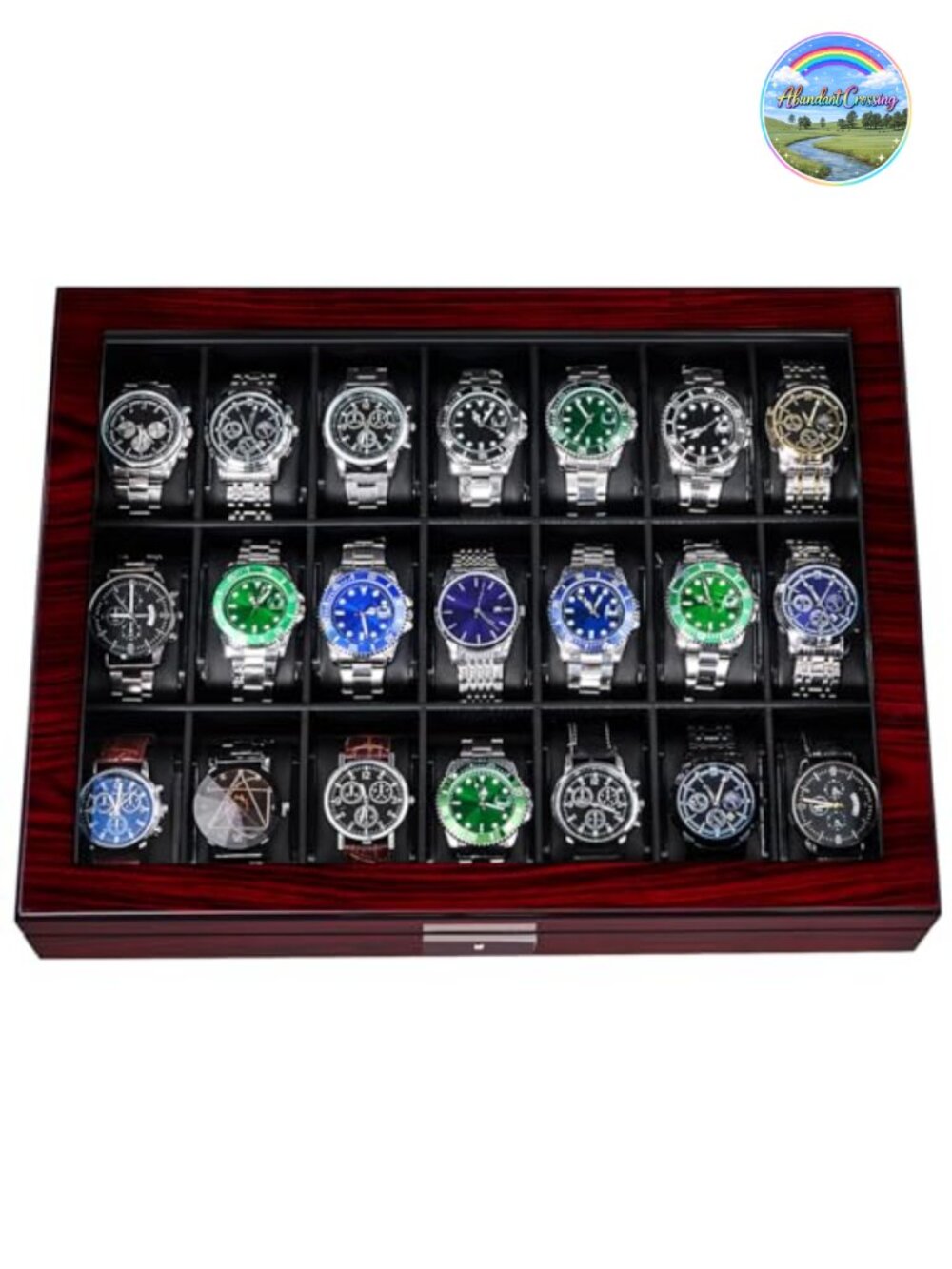 21 Slot Watch Case Box Organizer with Glass Lid Lockable PU Leather